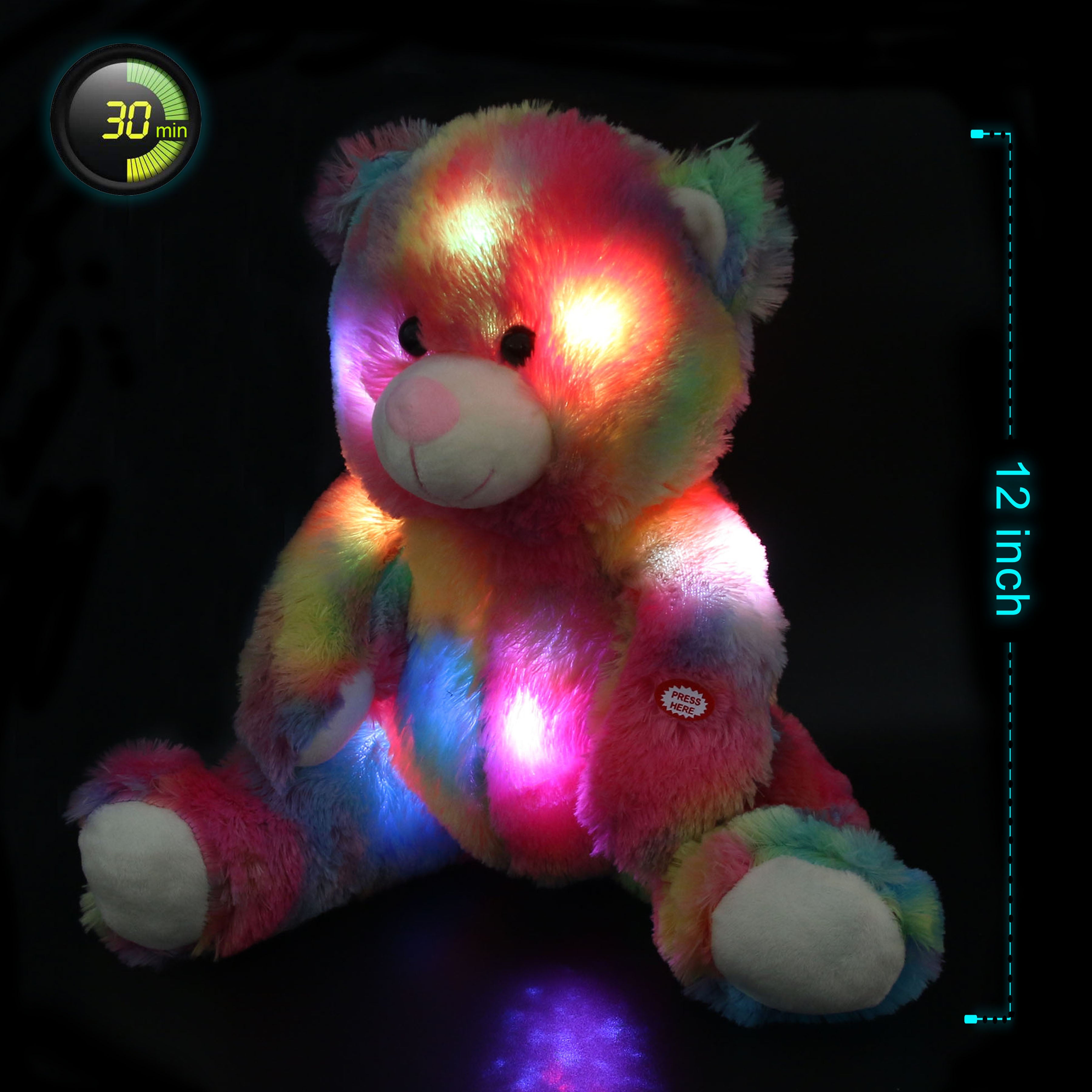 rainbow teddy bear with night light stuffed toy, 12-Inch | Bstaofy - Glow Guards