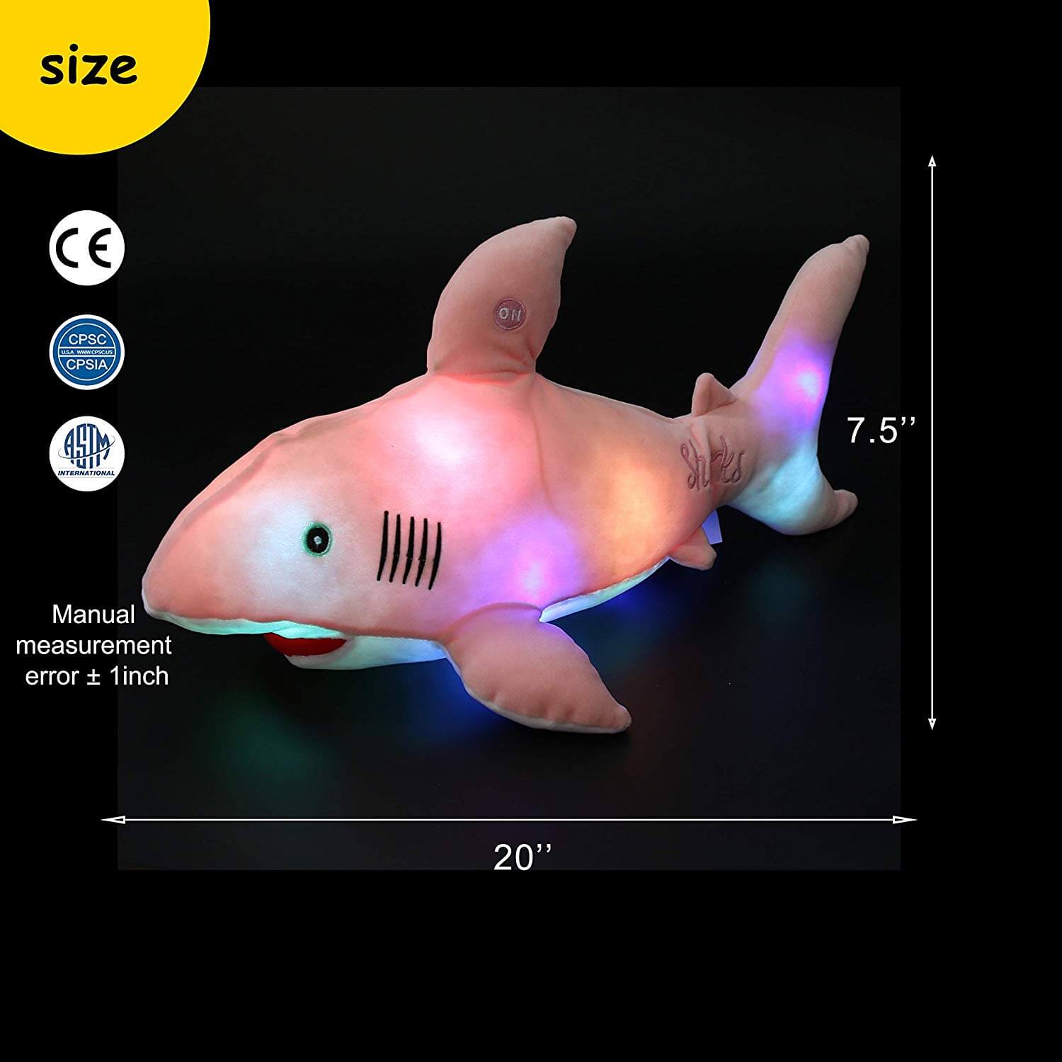 light up shark glow plush, 21.5'', Blue/Gray/Pink | Bstaofy - Glow Guards
