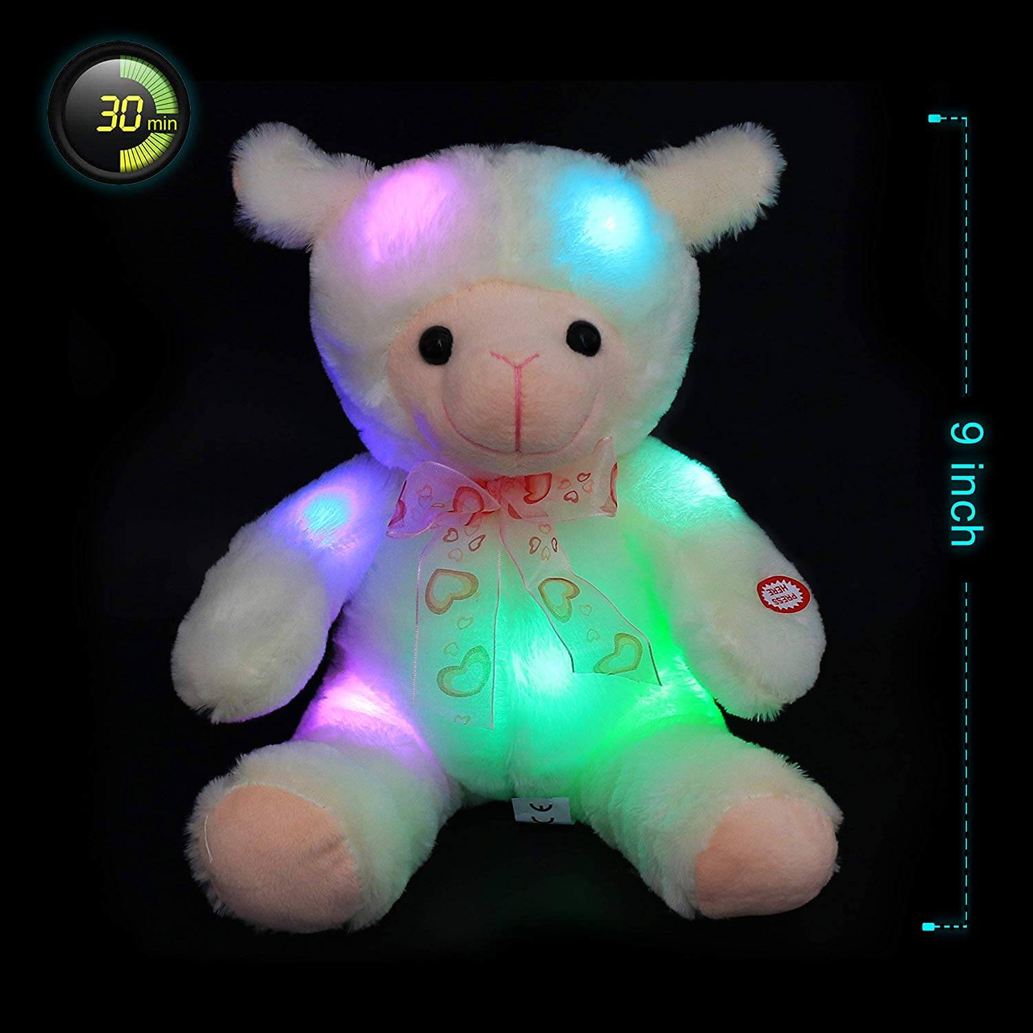 stuffed light up lamb with 30-min timer cuddly toys, 9 Inch | Bstaofy - Glow Guards