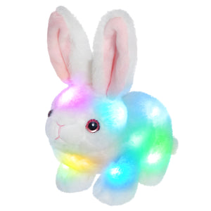 Glow Guards Light up Musical Stuffed Rabbit Soft Pillow Plush with LED Night Lights Bedtime Pal Gifts for Toddler Kids, 11.4 inches