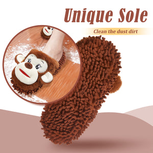 Cute Monkey Mop Slippers with Roots Warm Fuzzy Microfiber Dusting Animal Slippers Indoor and Outdoor Chenille Floor Cleaning Funny Mopping House Shoes Gifts for Girls/Women