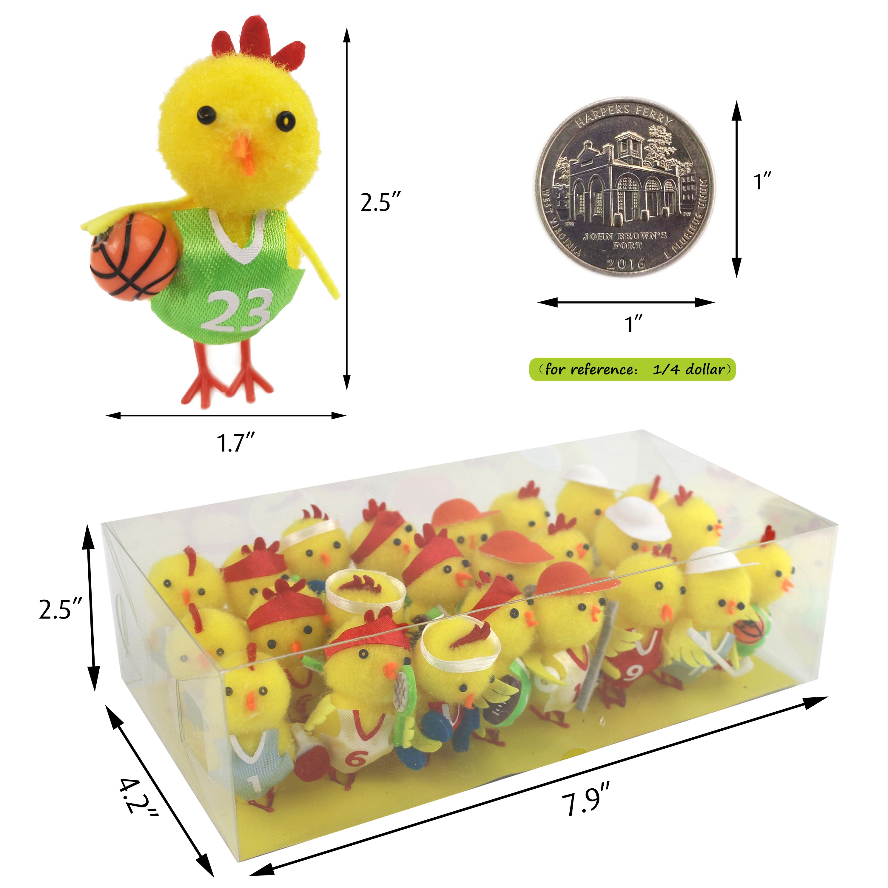 chenille Easter chicks set figures, pack of 24, 2 inches - Glow Guards