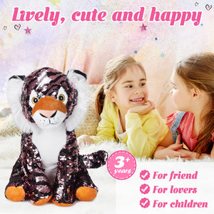 Athoinsu 12'' Sequin Tiger Plush Toy Stuffed Animal - Glow Guards