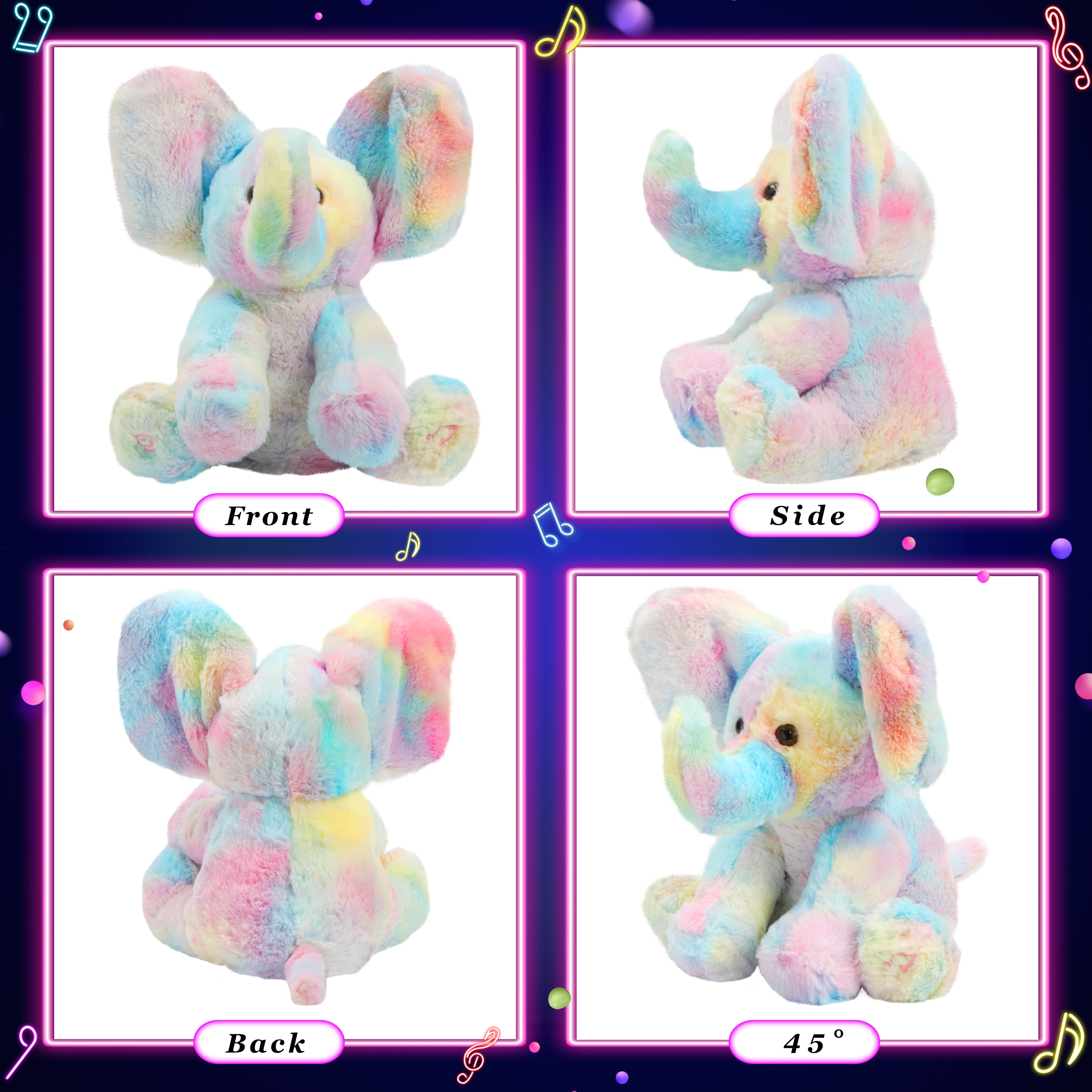 Glow Guards 12’’ Light up Musical Electric Elephant Rainbow Plush - Glow Guards