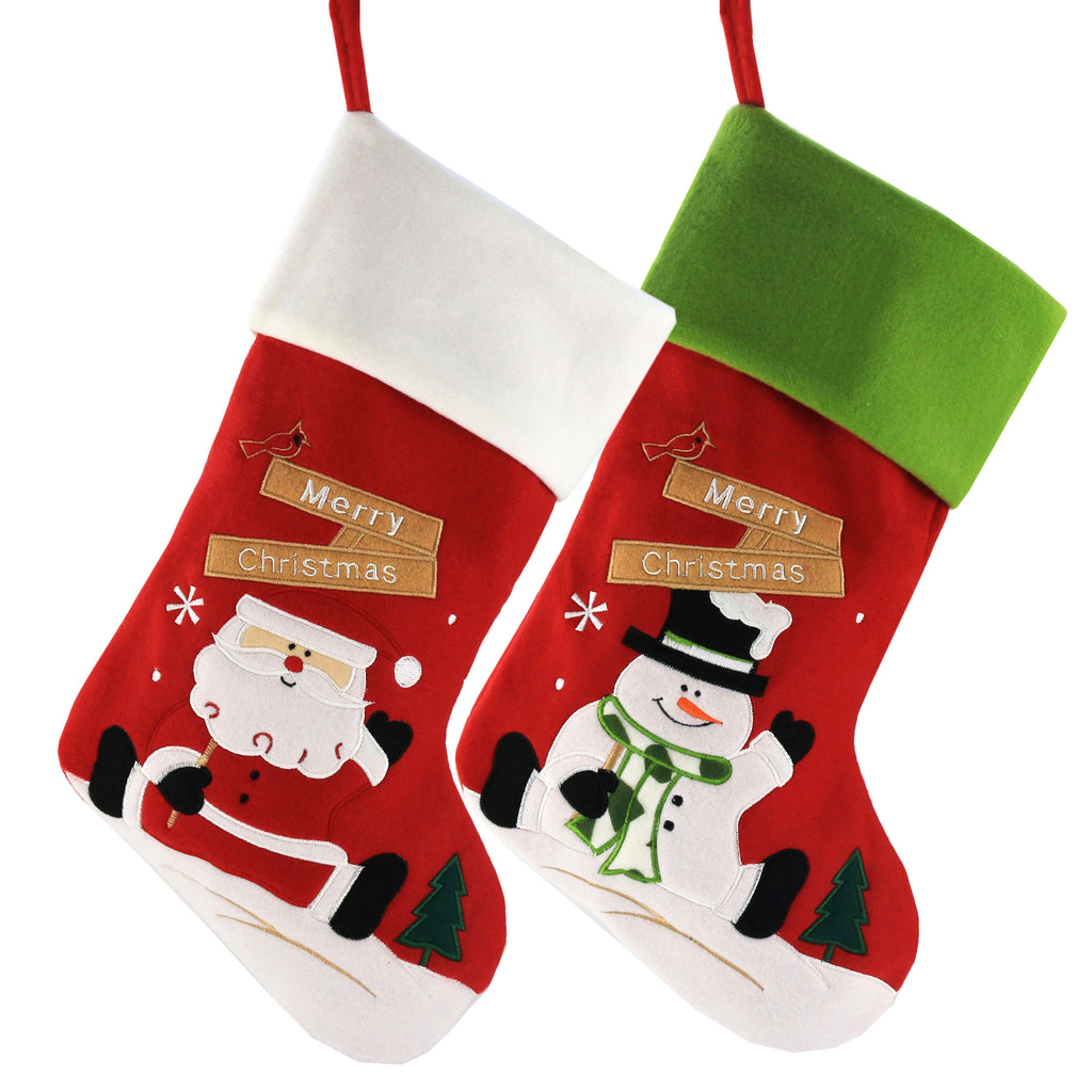 Classic Christmas Stockings Set of 2 Santa, Snowman, 17 inch (Style 1) - Glow Guards