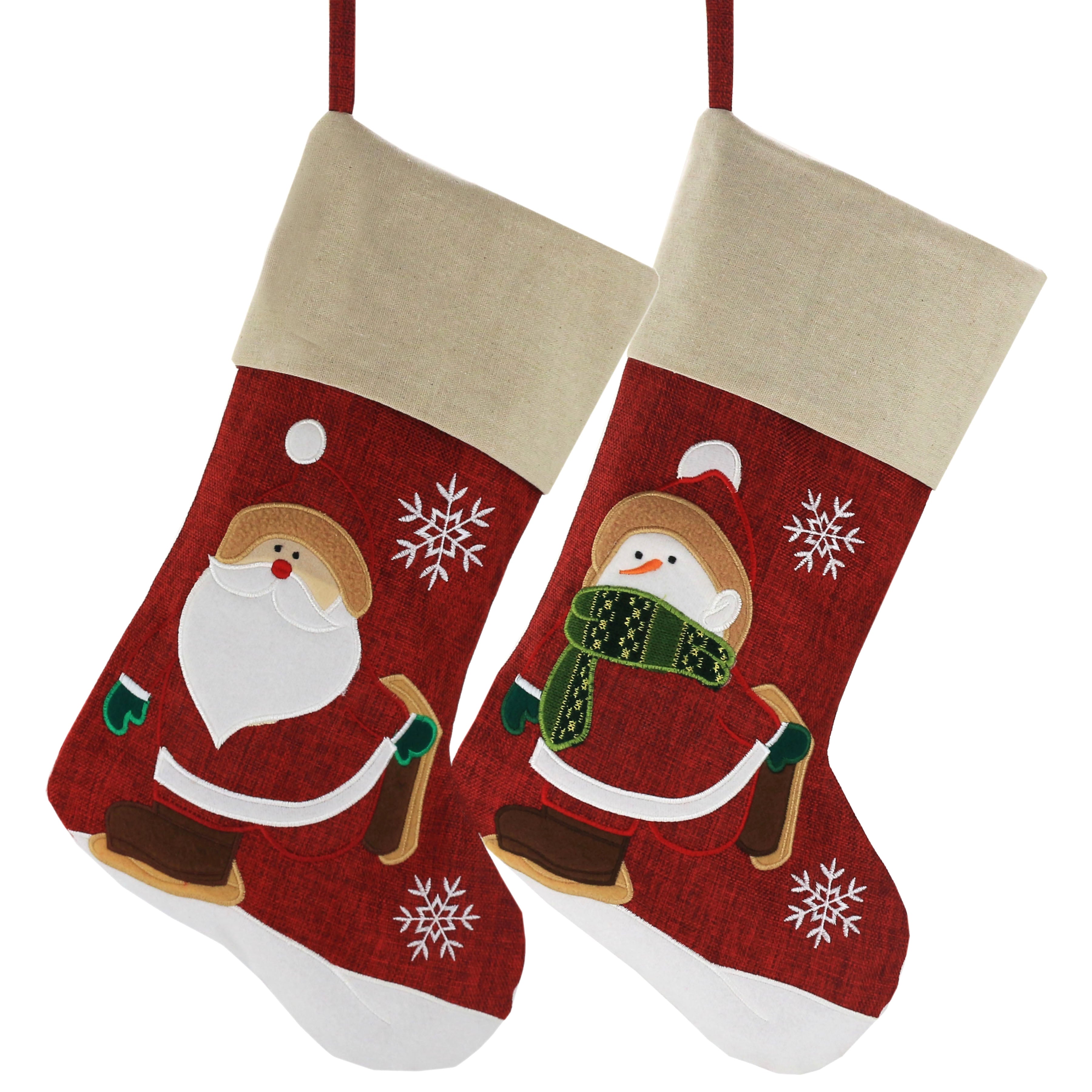 linen Christmas stockings set of 2 snowman and Santa, 17'' | Bstaofy - Glow Guards
