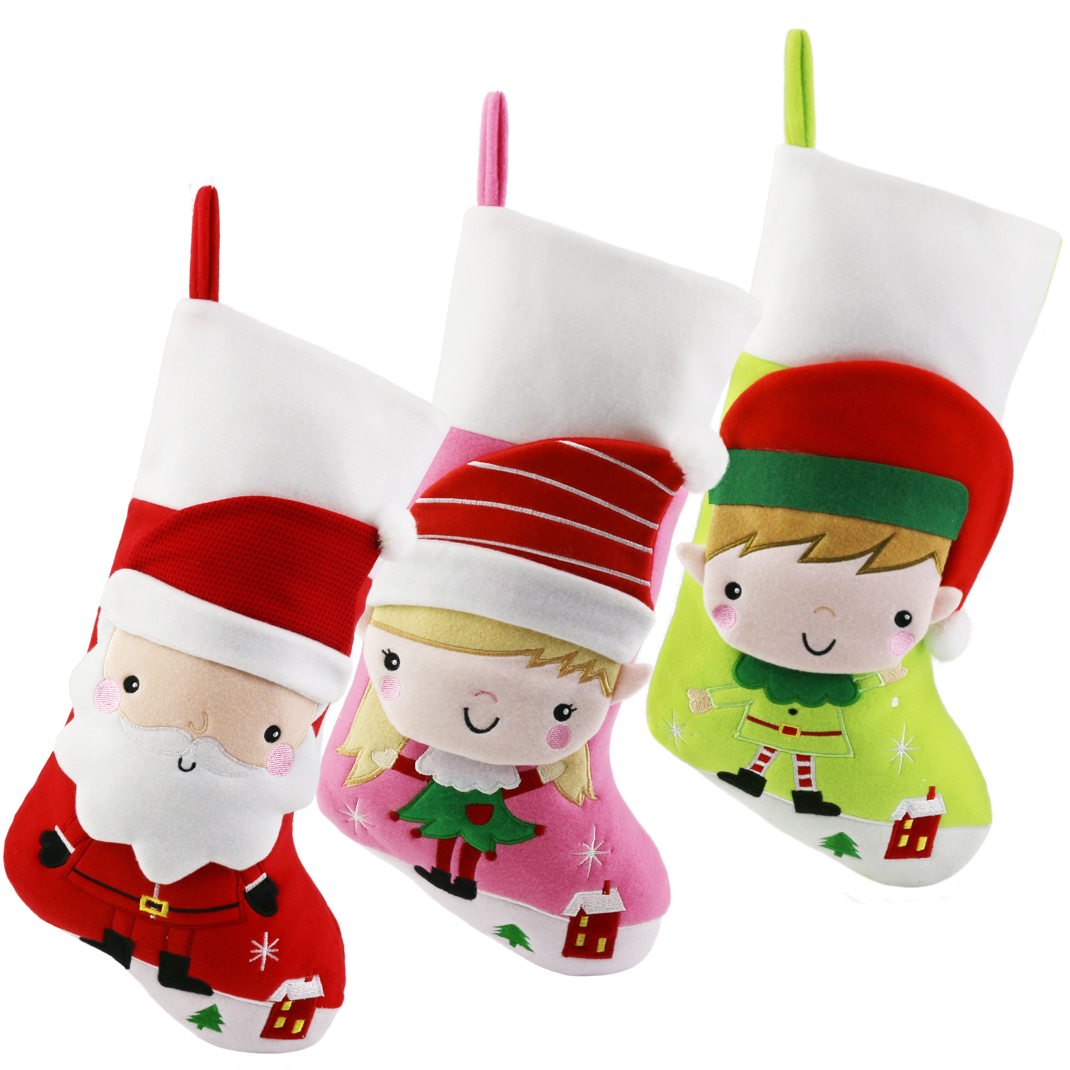 3D Christmas stockings cartoon for family, 16'', 3pcs | Bstaofy - Glow Guards