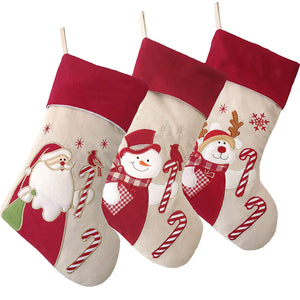 linen Christmas stockings set of 3 for family, 17'' | Bstaofy - Glow Guards