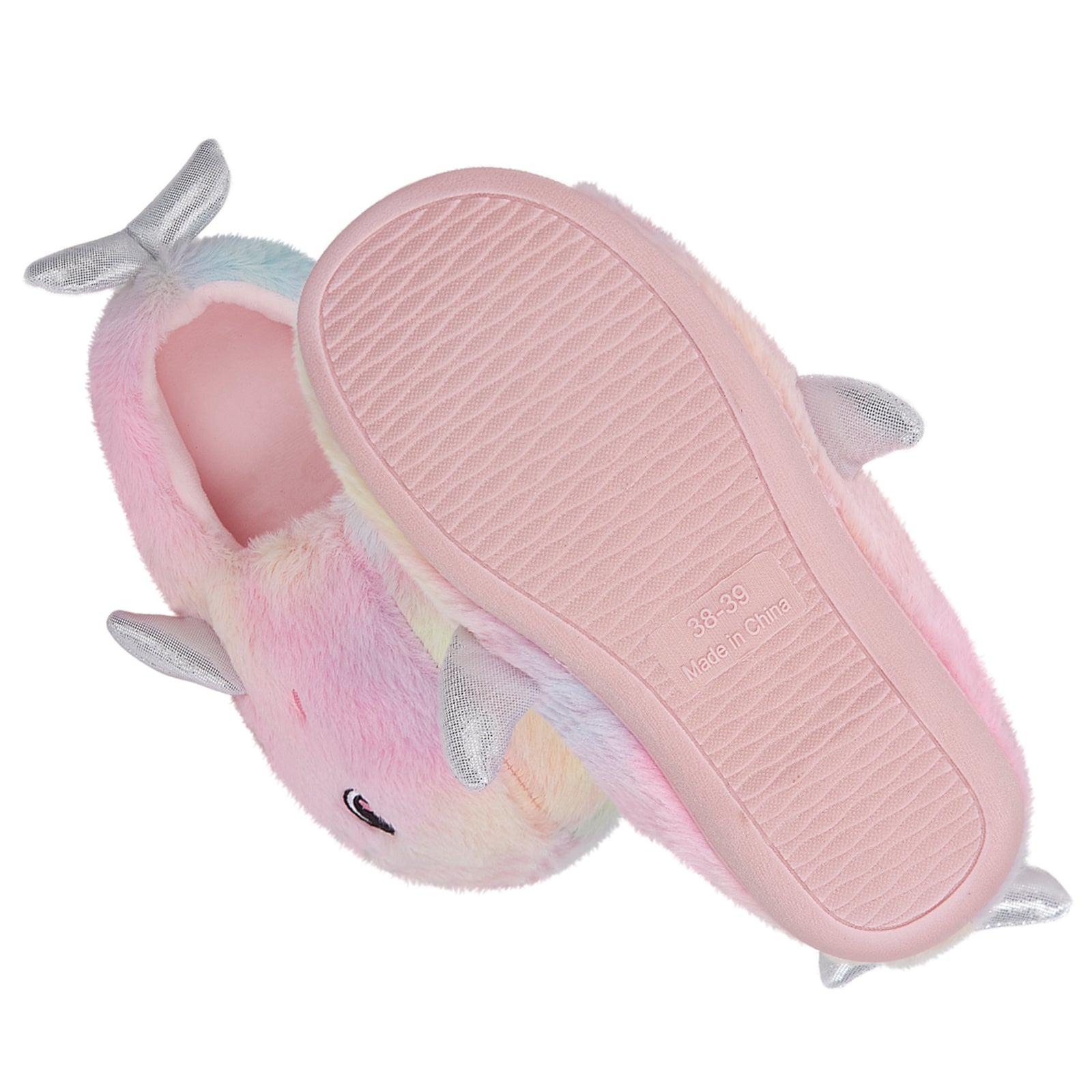 Rainbow Whale All-inclusive Slippers with Roots Warm Fuzzy Microfiber Dusting Animal Slippers Indoor and Outdoor, House Shoes Gifts for Girls/Women