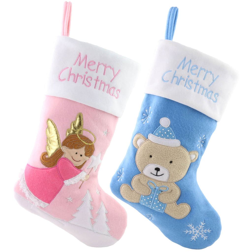 18'' baby's first christmas stockings, blue/ pink | Bstaofy - Glow Guards