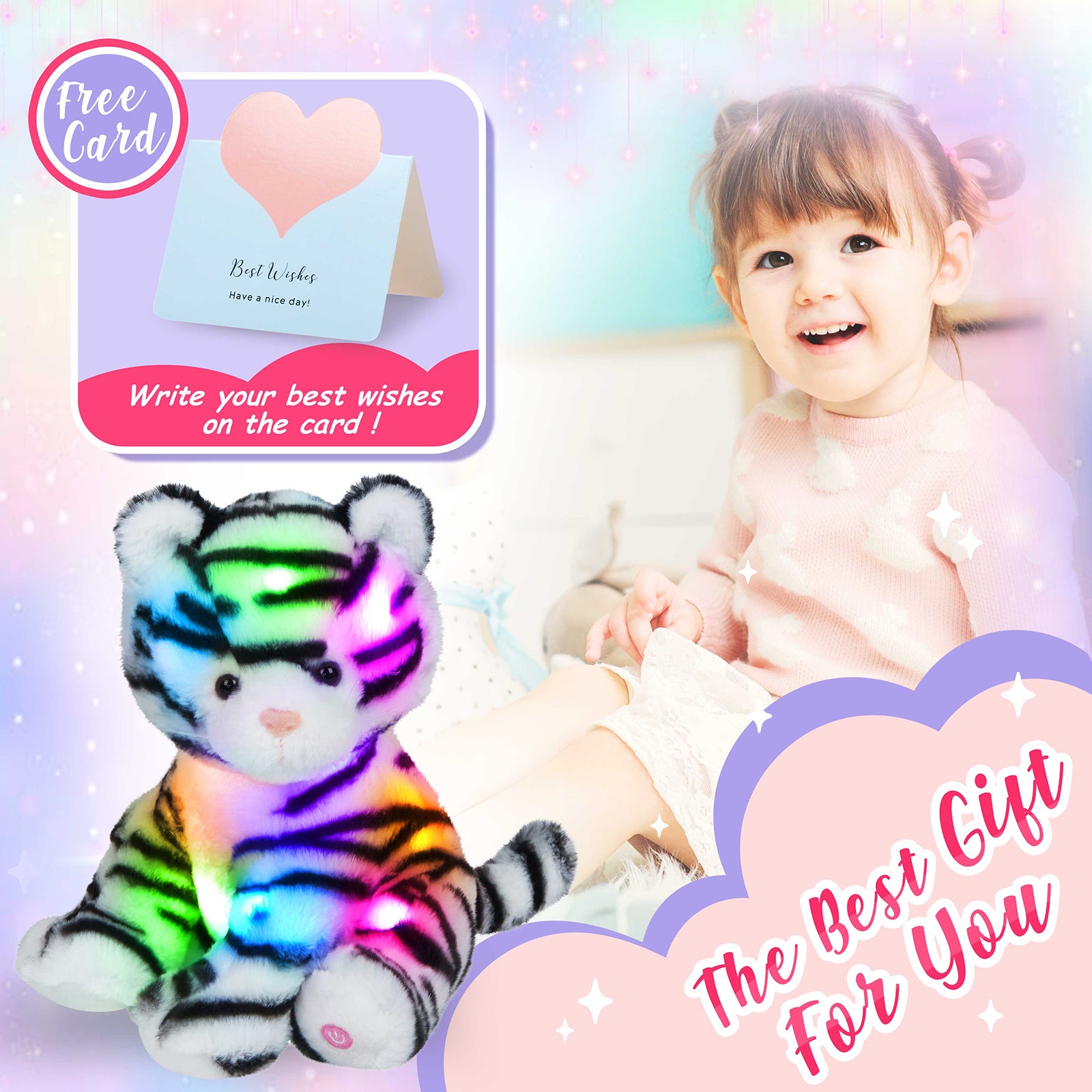Athoinsu 11'' Light up Singing Tiger Stuffed Animals with LED Night Light - Glow Guards