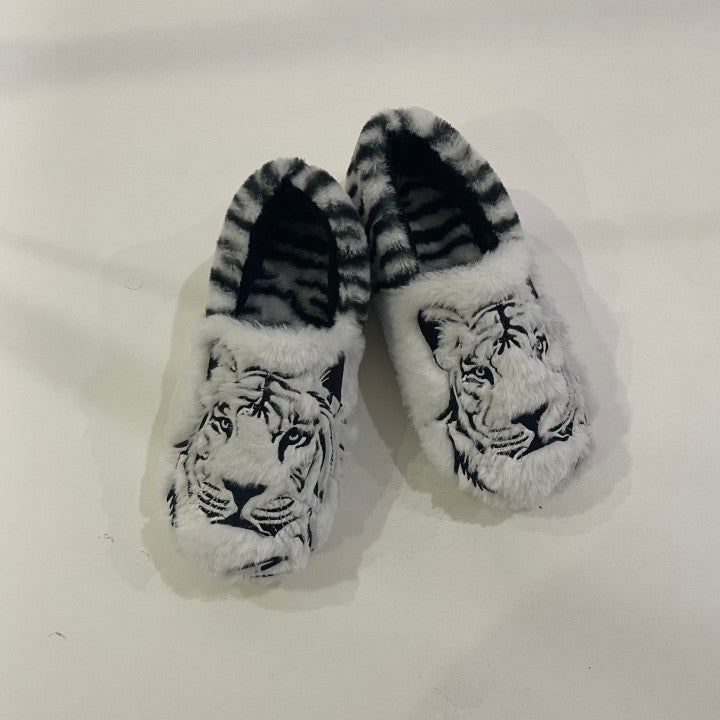 Fuzzy Winter Animal Tiger Slippers for Men Women Adult and Little Big Kids Boys Girls