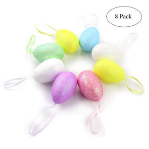 8 pcs Easter foam eggs  glitter decor hang ornament, 2.5'' | Bstaofy - Glow Guards