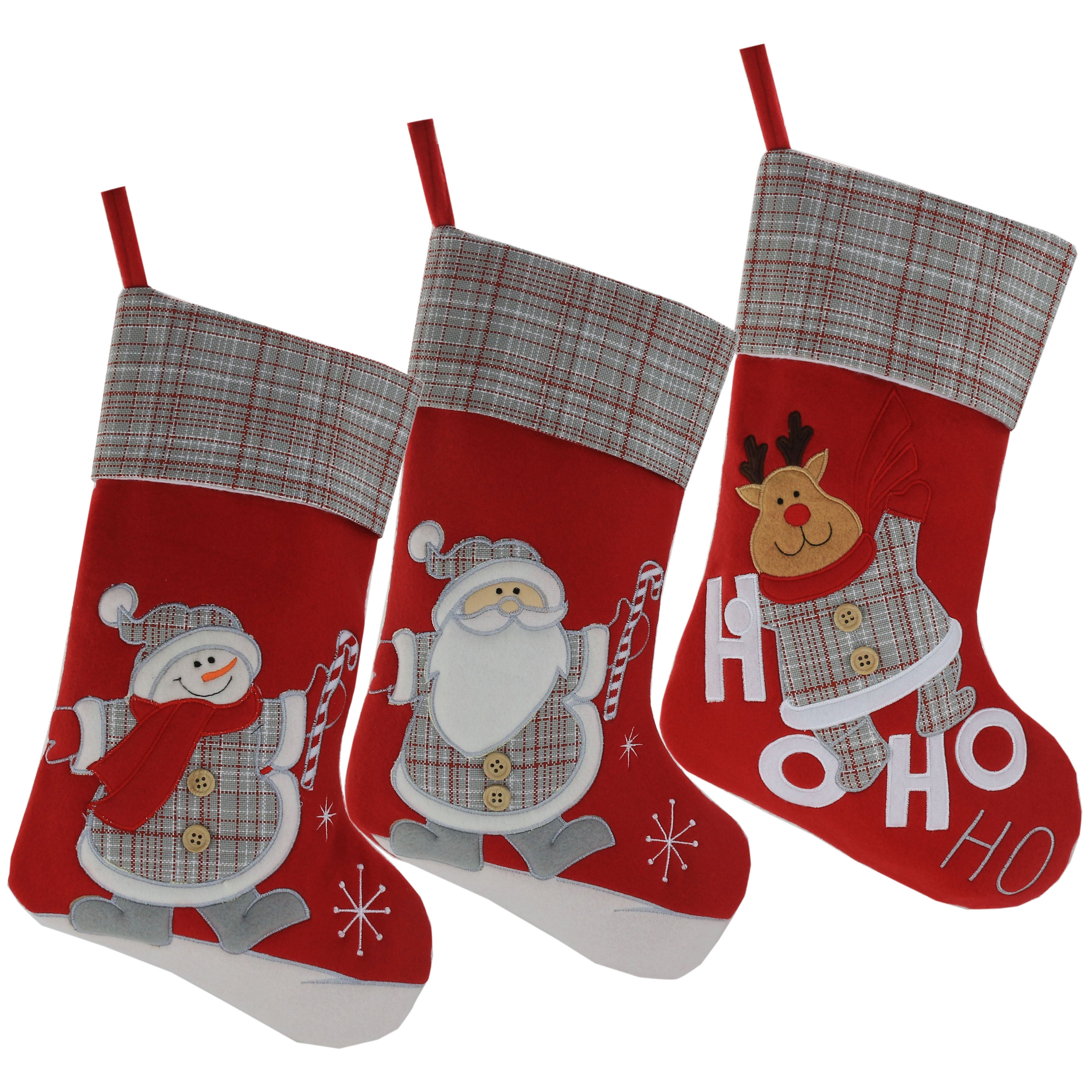 Christmas stockings set for family with plaid border, 17'' | Bstaofy - Glow Guards