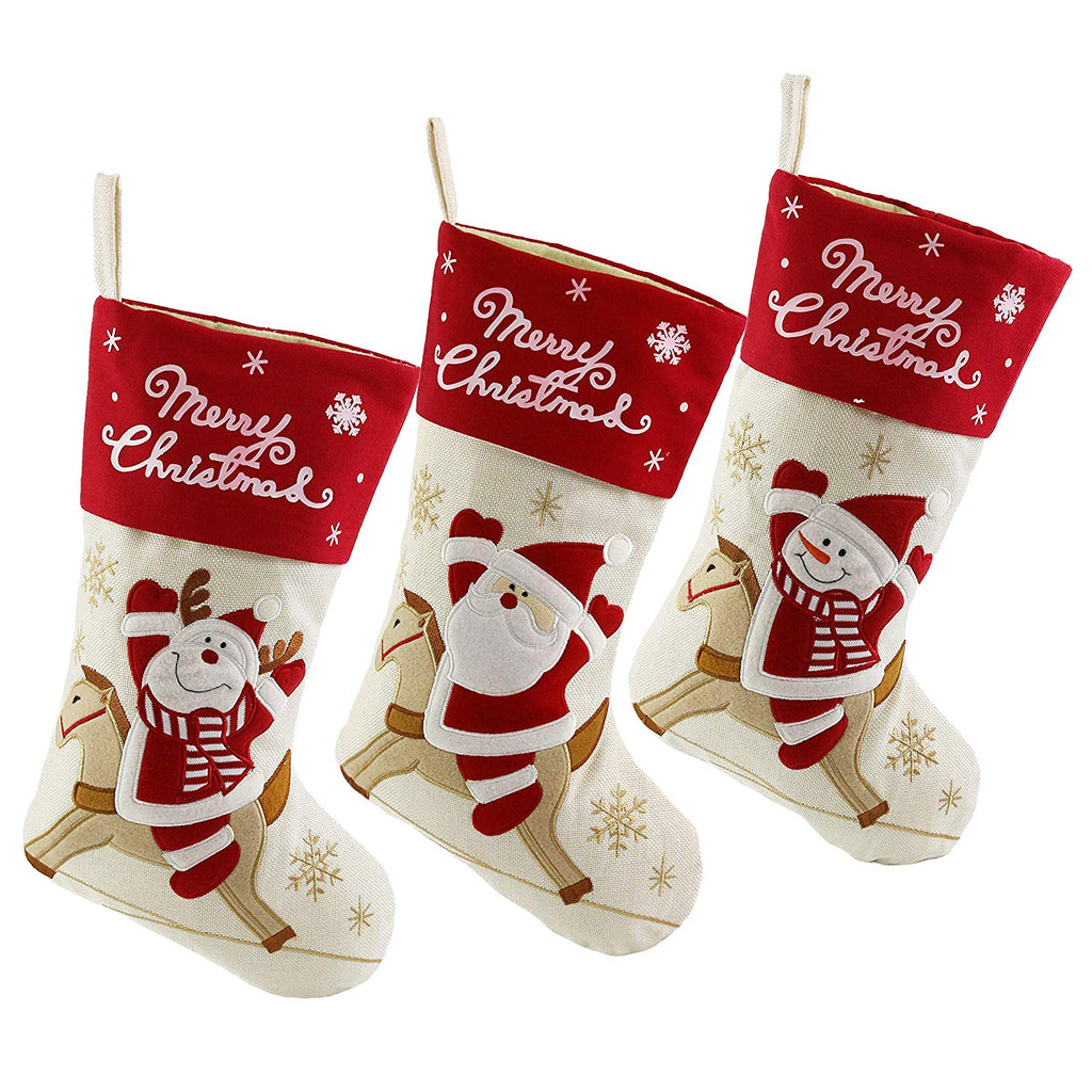 Christmas stockings set of 3 for family with border  17'' | Bstaofy - Glow Guards