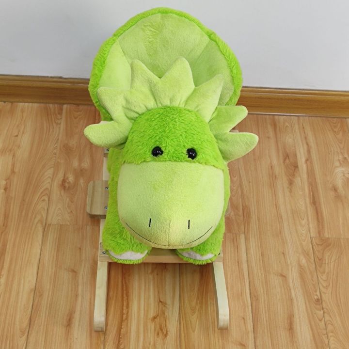 Safe Light up Musical Green Dinosaur  Rocking Horse Set of 2 with Green Horse Plush Toy Baby Wooden Chair for Toddlers Girls and Babies (Dinosaur)