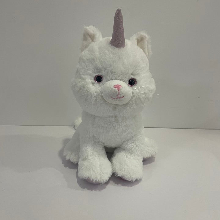 LED Angel Cat Stuffed Animal Glowing Night Light Cute Plush Toy Doll Gifts for Decoration Festivals Birthdays Kids Women, White, 13"
