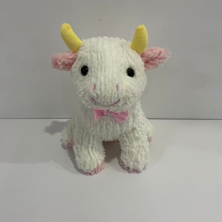 LED Light up Bull Stuffed Farm Animal Colorful Cute Soft Plush Floppy Toy Night Glow in the Dark Winter Christmas Easter Birthday Gifts for Kids Toddlers, White, 10''