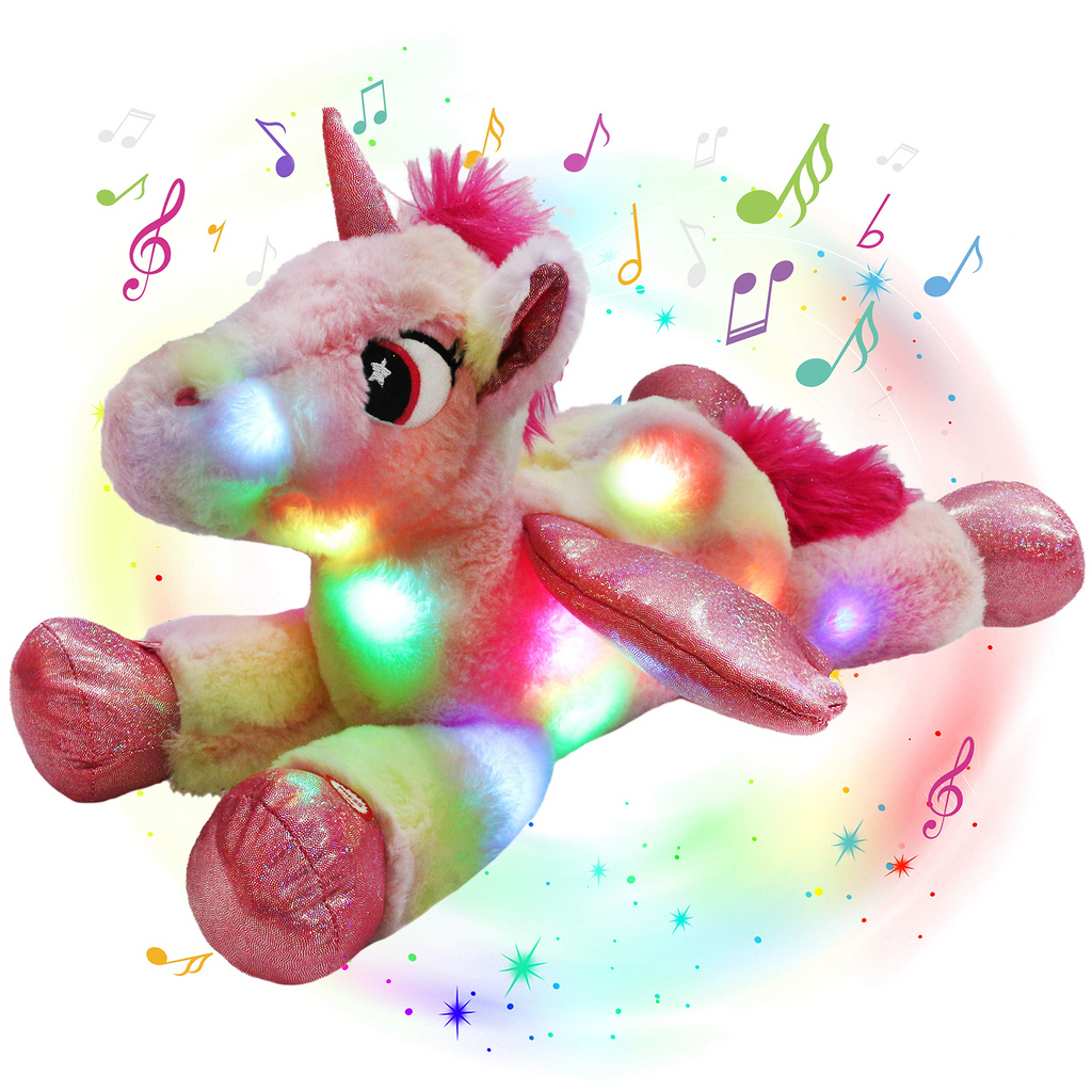 Glow Guards 18’’ Light up Musical Rainbow Stuffed Unicorn Soft Plush Pillow - Glow Guards