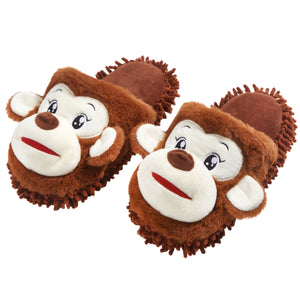 Cute Monkey Mop Slippers with Roots Warm Fuzzy Microfiber Dusting Animal Slippers Indoor and Outdoor Chenille Floor Cleaning Funny Mopping House Shoes Gifts for Girls/Women