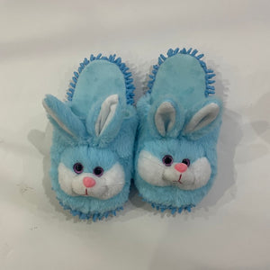 Cute Blue Bunny Mop Slipper Warm Fuzzy Microfiber Dusting Animal Slippers, Chenille Floor Cleaning Funny Rabbit Mopping House Shoes Gifts For Girls/Women