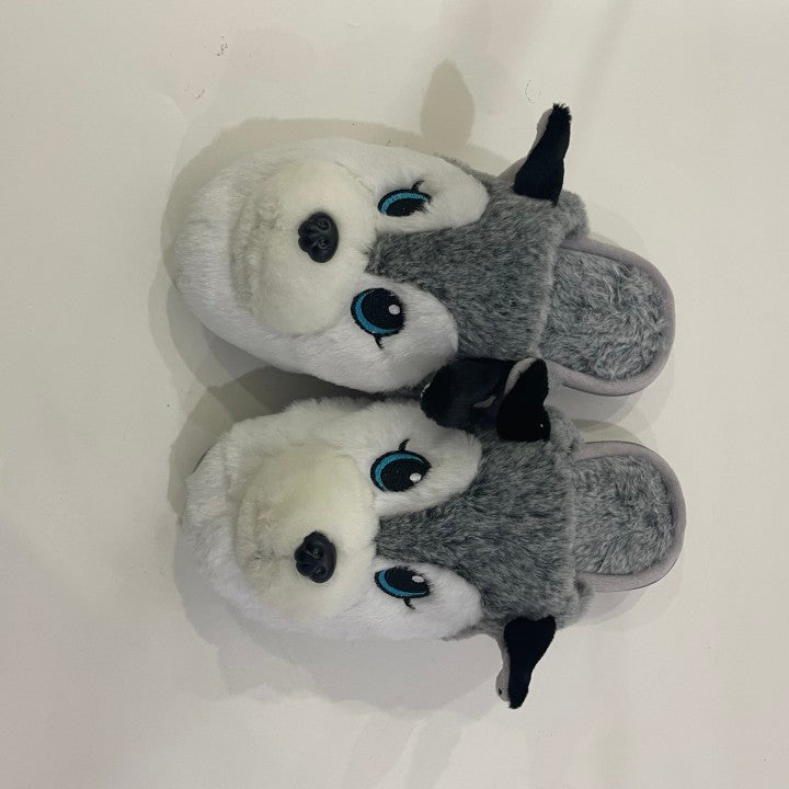 Cute Husky Half-pack Slippers with Roots Warm Fuzzy Microfiber Dusting Animal Slippers Indoor and Outdoor, House Shoes Gifts for Girls/Women