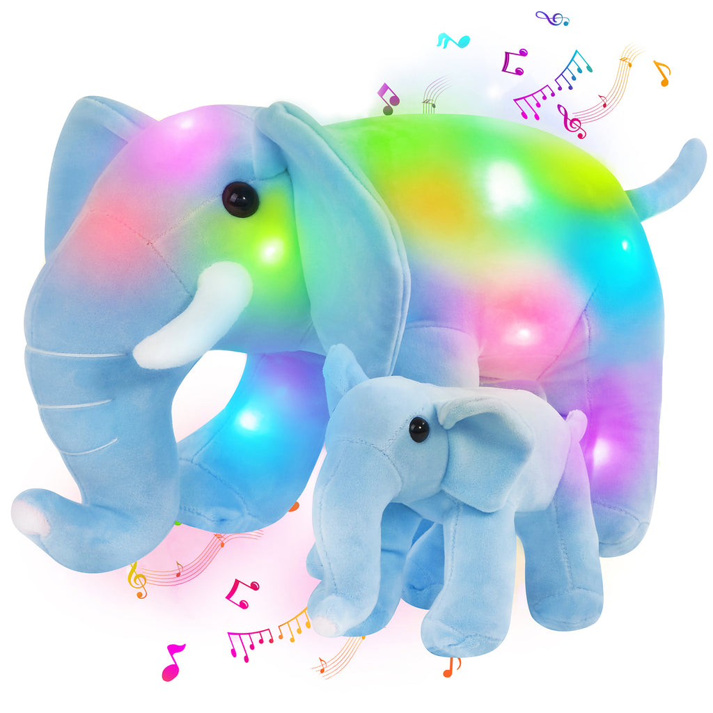 Athoinsu 13'' Light up Stuffed Musical Elephant Plush Mother Baby Animals - Glow Guards