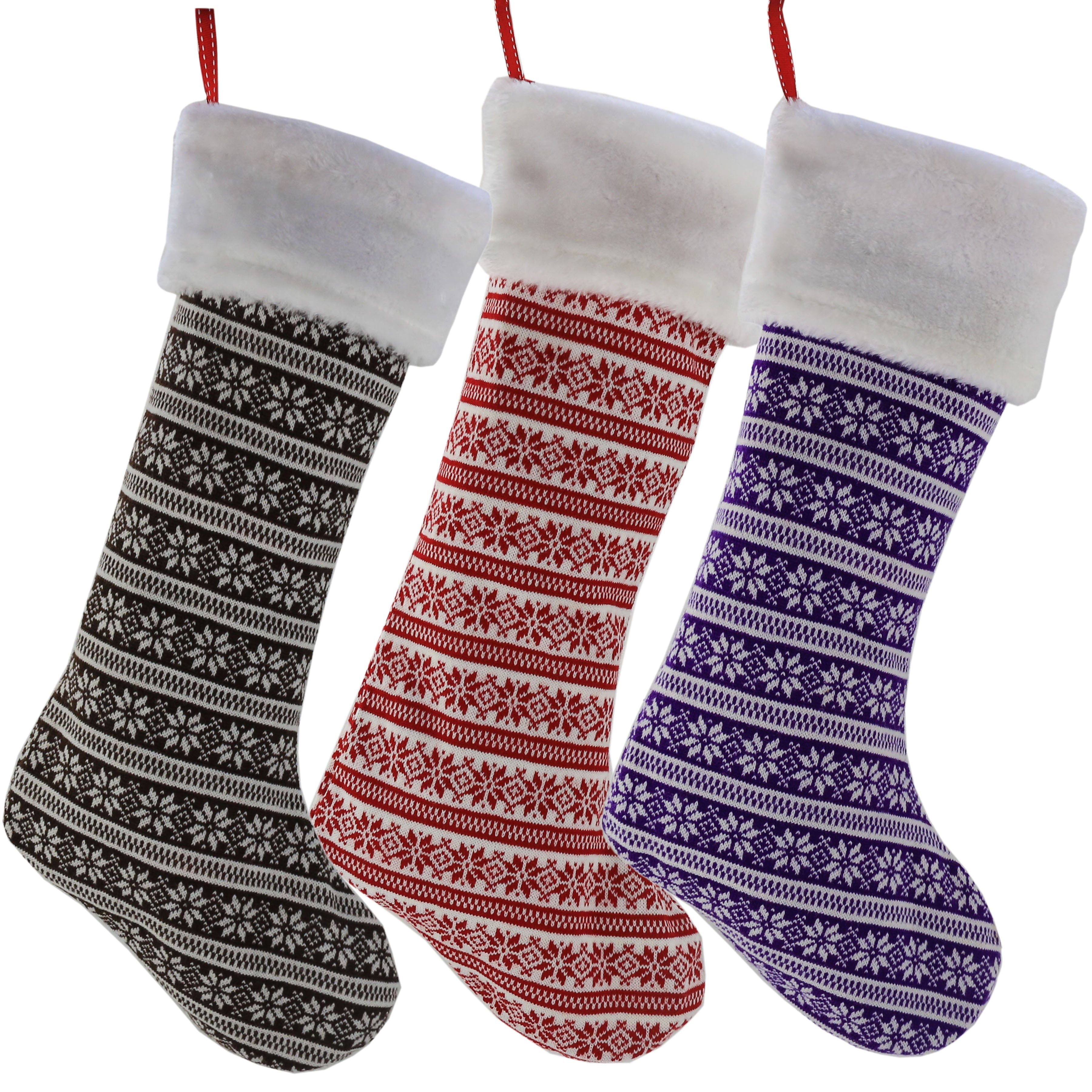 handmade striped knit Christmas stockings set of 3, 19 Inch | Bstaofy - Glow Guards