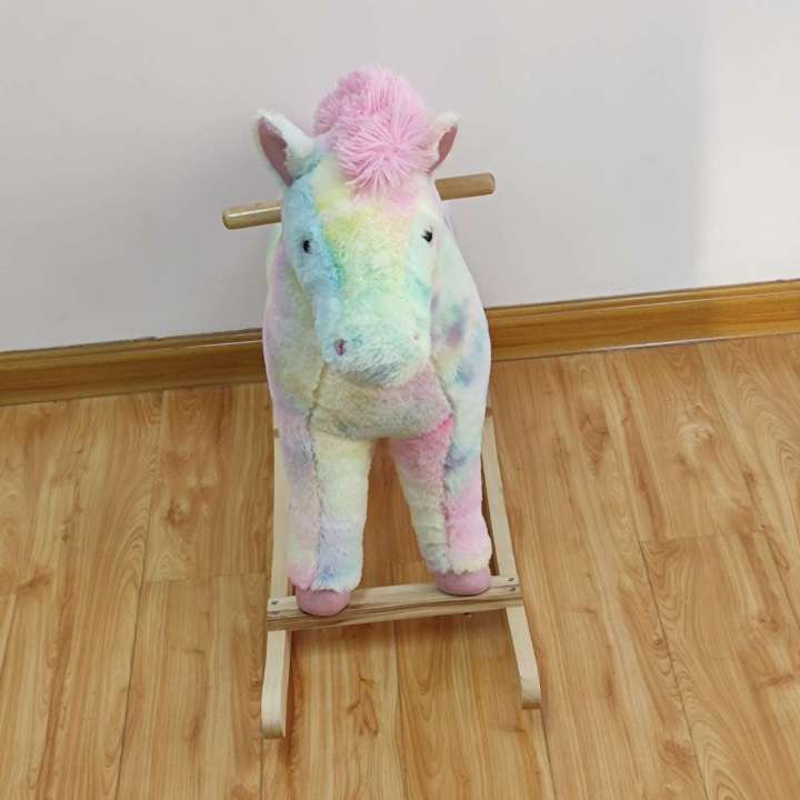 Safe Light up Musical Rainbow Horse Rocking Horse Set of 2 with Rainbow Horse Plush Toy Baby Wooden Chair for Toddlers Girls and Babies (Horse)