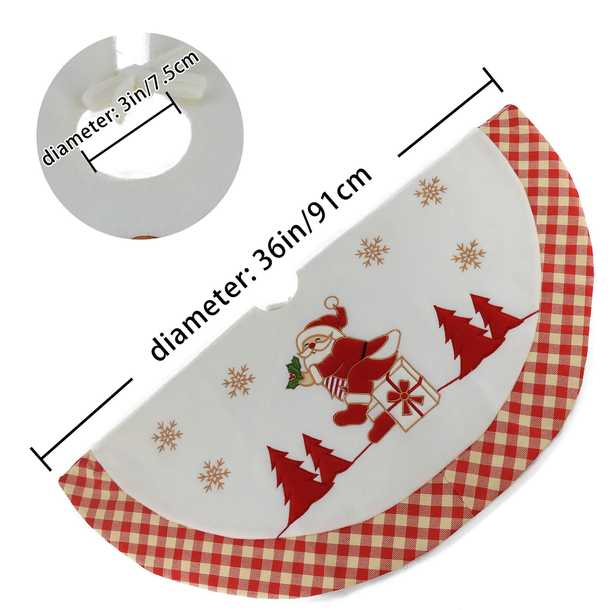 36’’ Christmas Tree Skirt with Thick Plaid Trim of 4 patterns - Glow Guards