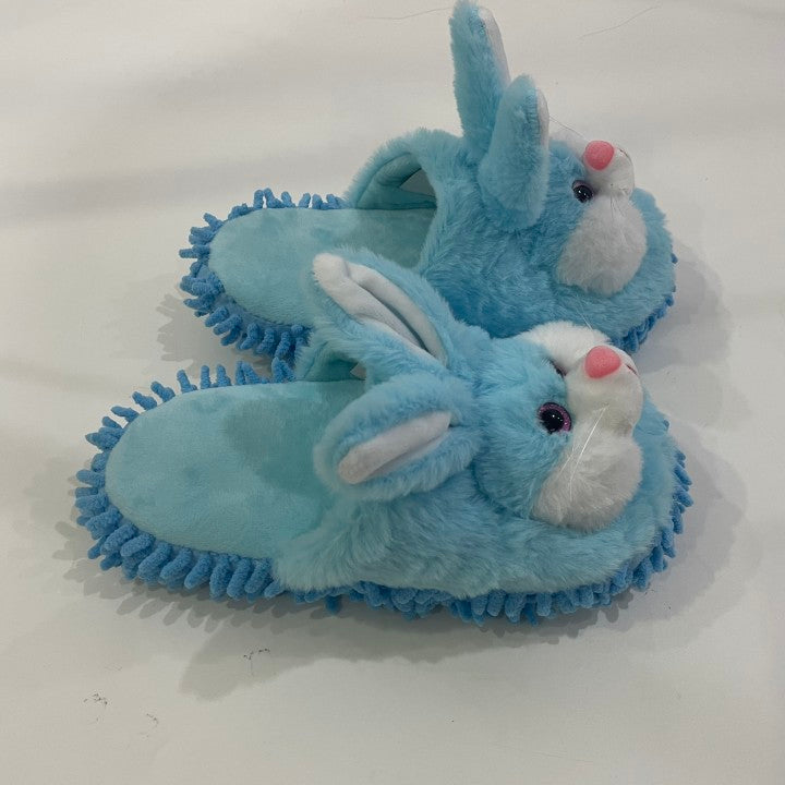 Cute Blue Bunny Mop Slipper Warm Fuzzy Microfiber Dusting Animal Slippers, Chenille Floor Cleaning Funny Rabbit Mopping House Shoes Gifts For Girls/Women