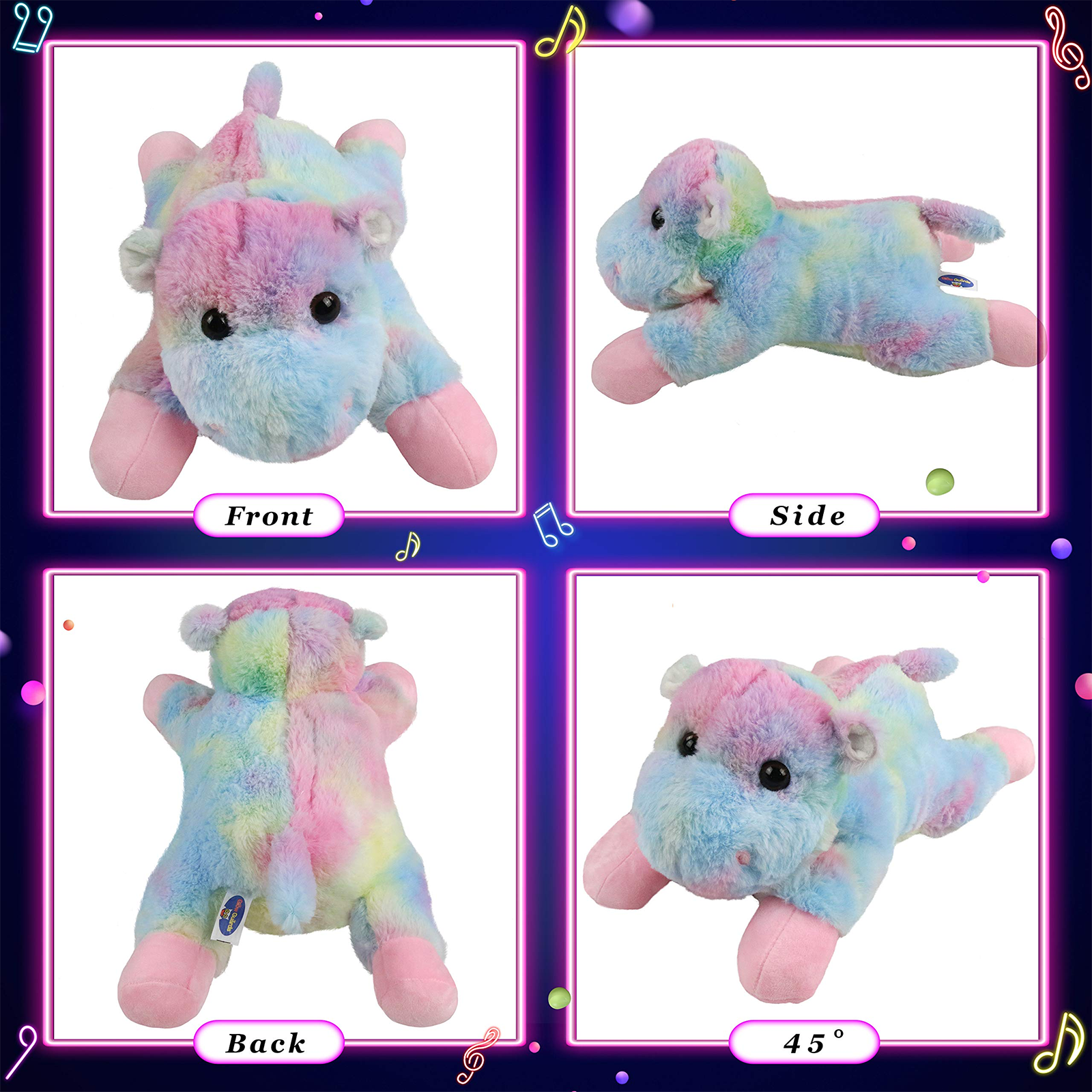 Glow Guards Rainbow Light up Stuffed Hippo LED Wildlife Soft Plush - Glow Guards