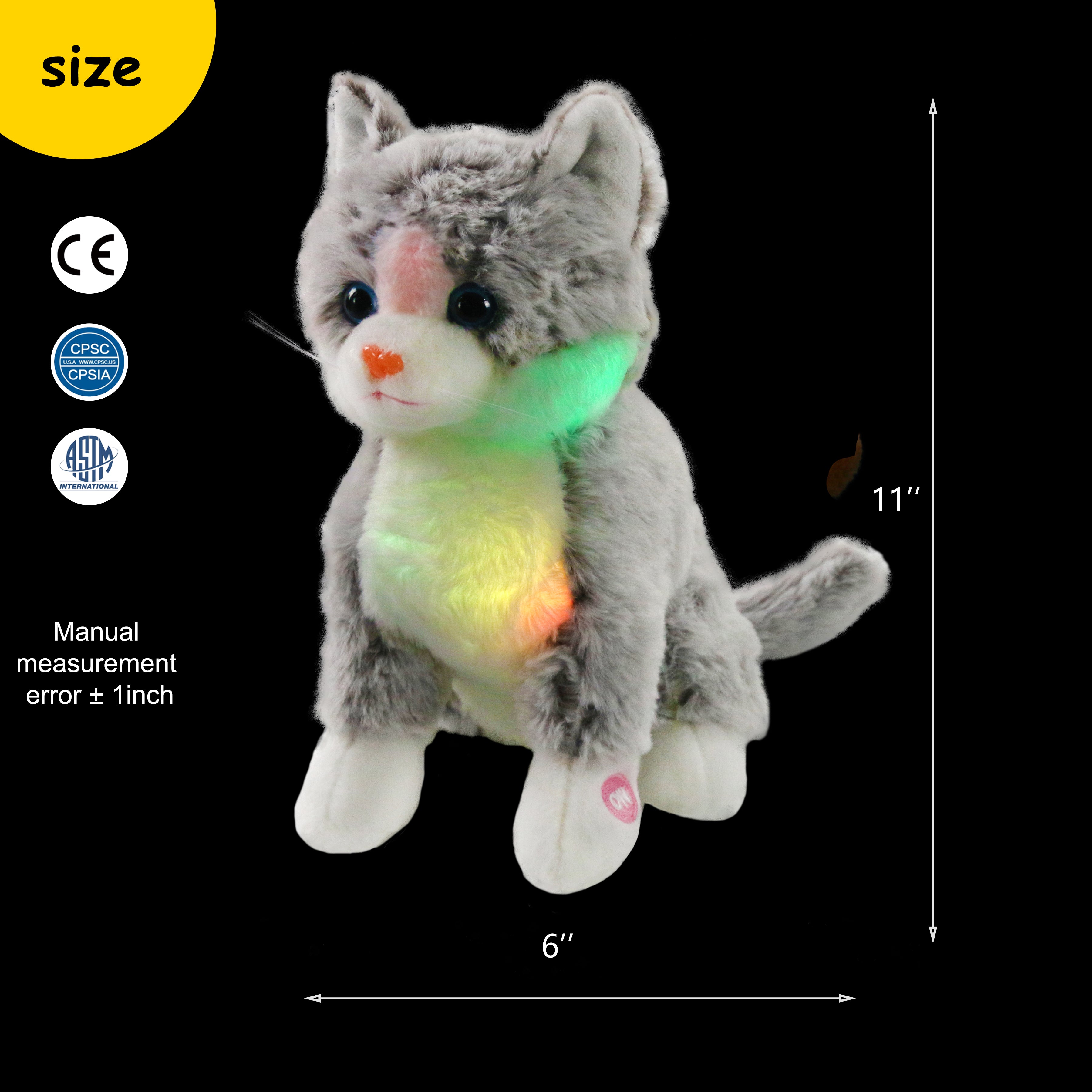 Bstaofy LED Kitty Stuffed Animal Cat Plush Toy Floppy Soft - Glow Guards
