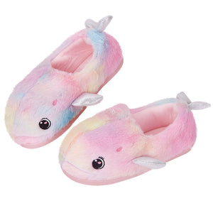 Rainbow Whale All-inclusive Slippers with Roots Warm Fuzzy Microfiber Dusting Animal Slippers Indoor and Outdoor, House Shoes Gifts for Girls/Women