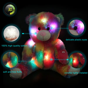 rainbow teddy bear with night light stuffed toy, 12-Inch | Bstaofy - Glow Guards