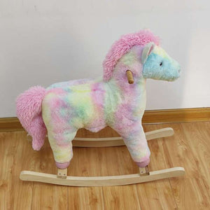 Safe Light up Musical Rainbow Horse Rocking Horse Set of 2 with Rainbow Horse Plush Toy Baby Wooden Chair for Toddlers Girls and Babies (Horse)