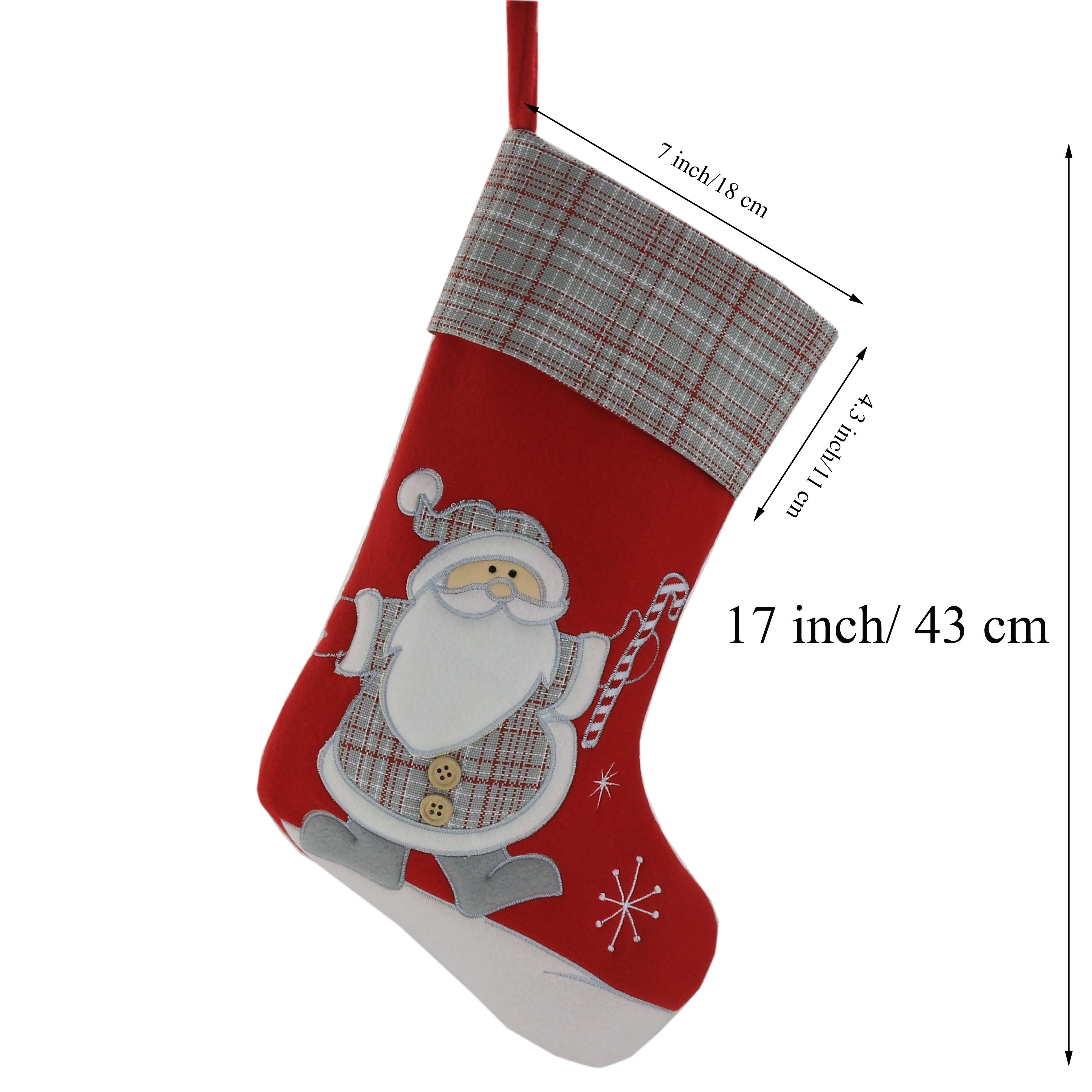 Christmas stockings set for family with plaid border, 17'' | Bstaofy - Glow Guards