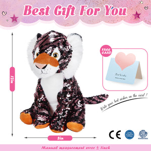 Athoinsu 12'' Sequin Tiger Plush Toy Stuffed Animal - Glow Guards