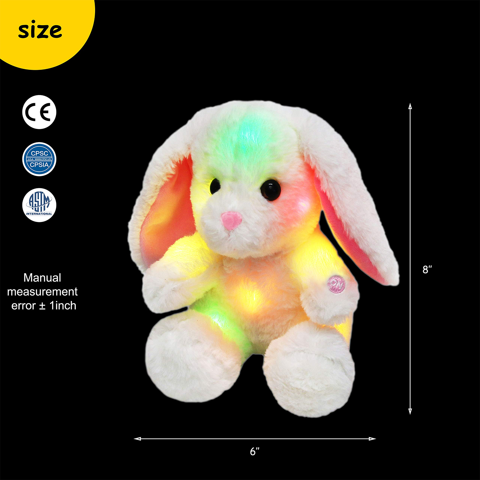 Bstaofy 8'' Light up White Bunny Soft Plush Toy LED Rabbit Lop Ear - Glow Guards