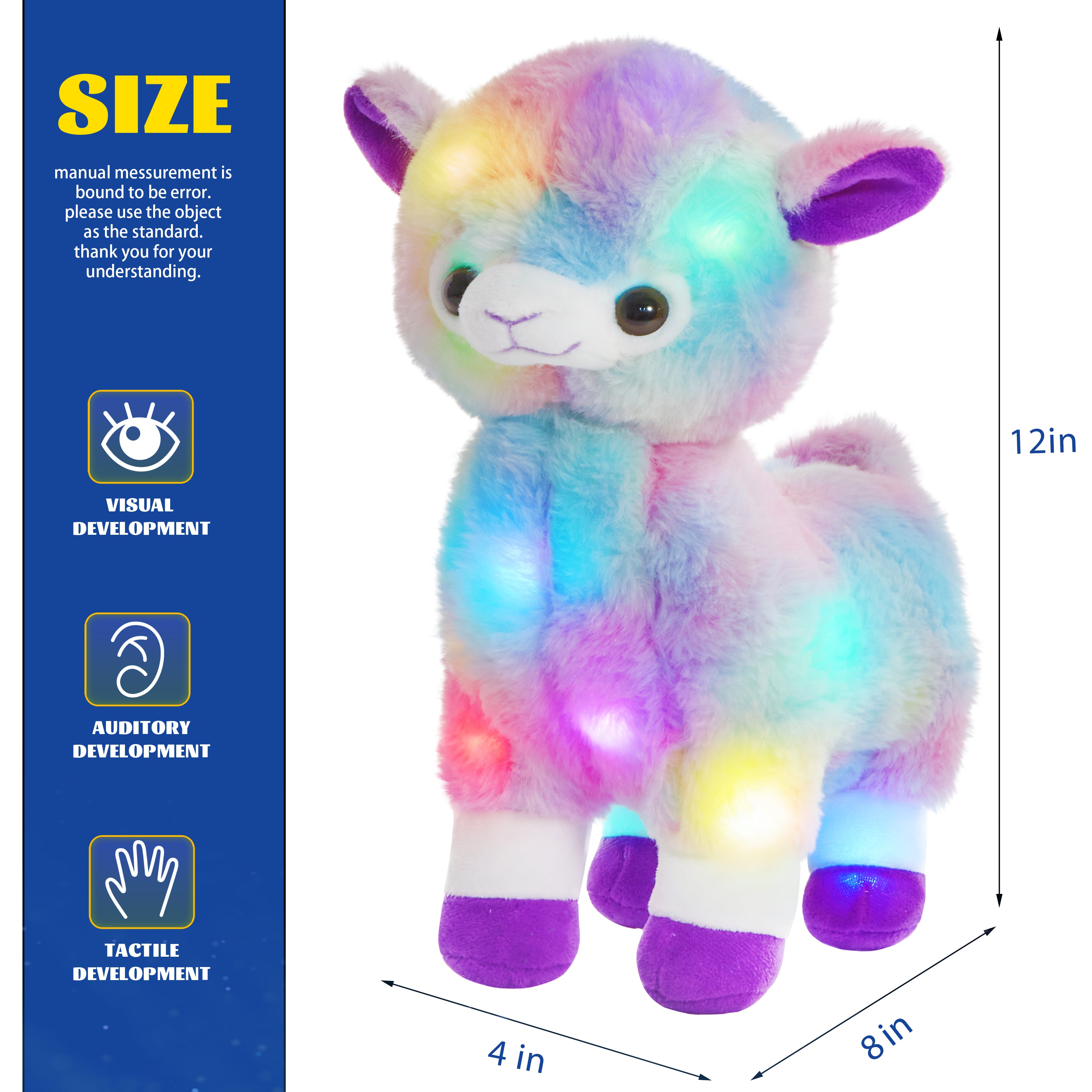 Glow Guards 12'' Light up Rainbow Alpaca Soft Plush Toy Stuffed - Glow Guards