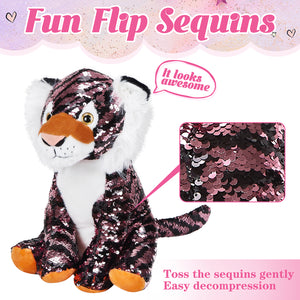 Athoinsu 12'' Sequin Tiger Plush Toy Stuffed Animal - Glow Guards