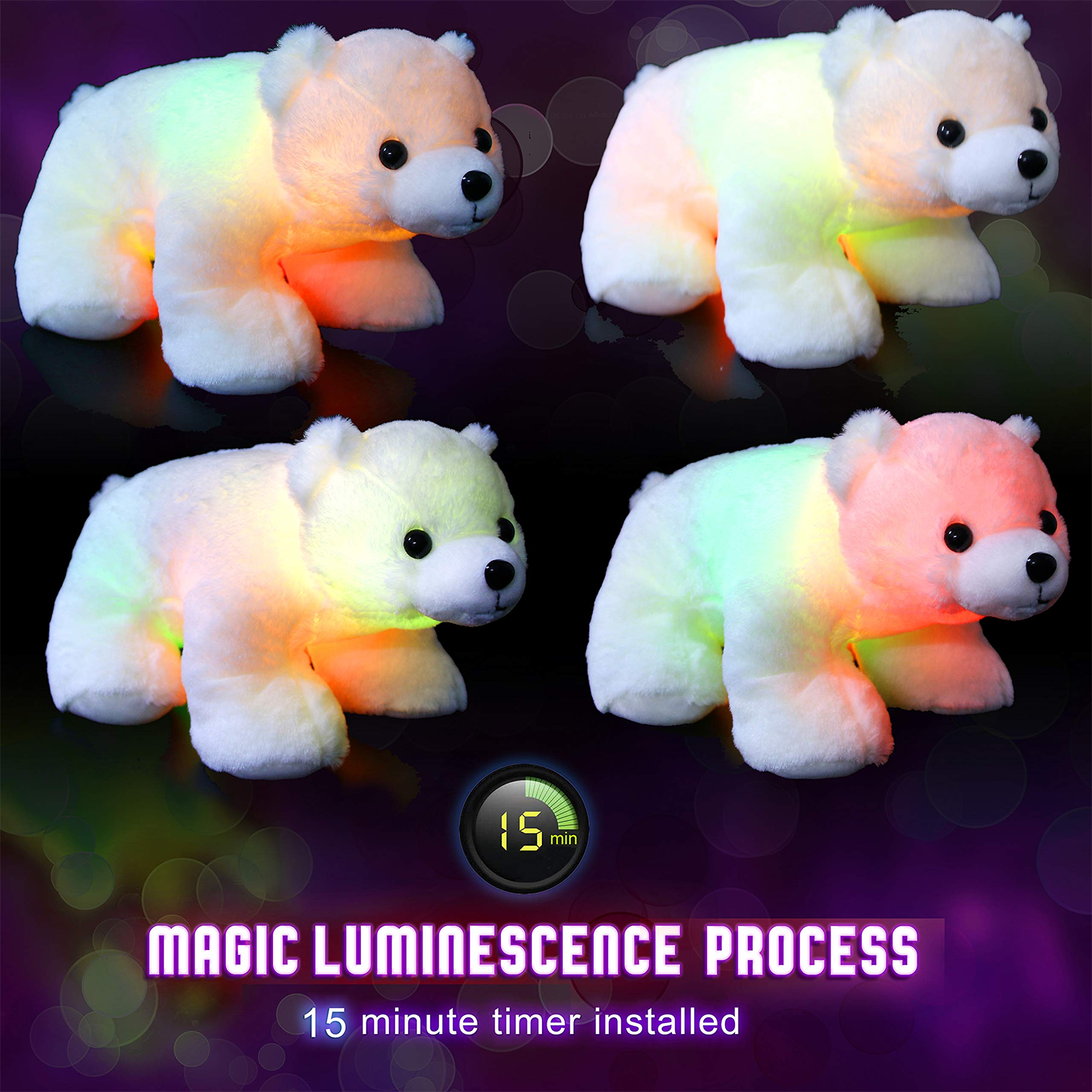Bstaofy 11'' Light up Polar Bear LED Stuffed Animals Night Light - Glow Guards
