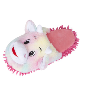 Cute Rainbow Cow Mop Slippers Warm Fuzzy Microfiber Dusting Animal Slippers, Chenille Floor Cleaning Funny Mopping House Shoes Gifts For Girls/Women