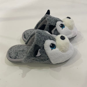 Cute Husky Half-pack Slippers with Roots Warm Fuzzy Microfiber Dusting Animal Slippers Indoor and Outdoor, House Shoes Gifts for Girls/Women
