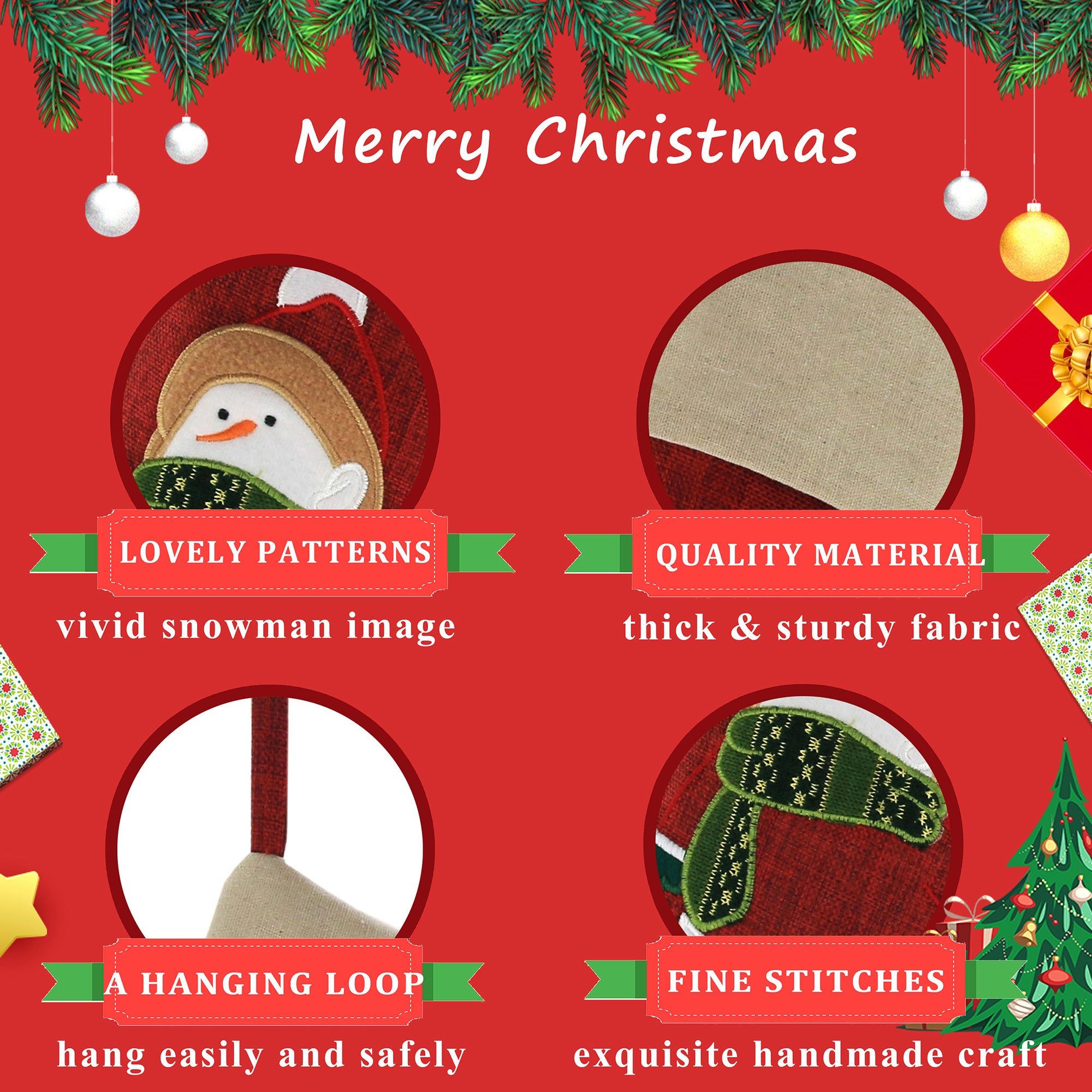 linen Christmas stockings set of 2 snowman and Santa, 17'' | Bstaofy - Glow Guards