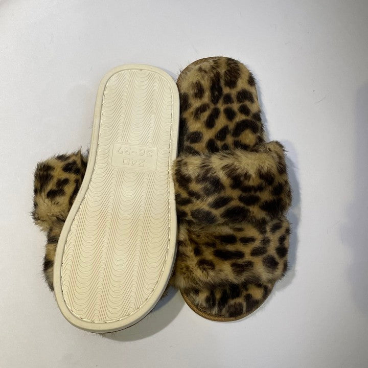 Women's Tie-dye Leopard Print Cross Band Soft Plush Fleece House Indoor or Outdoor Slippers