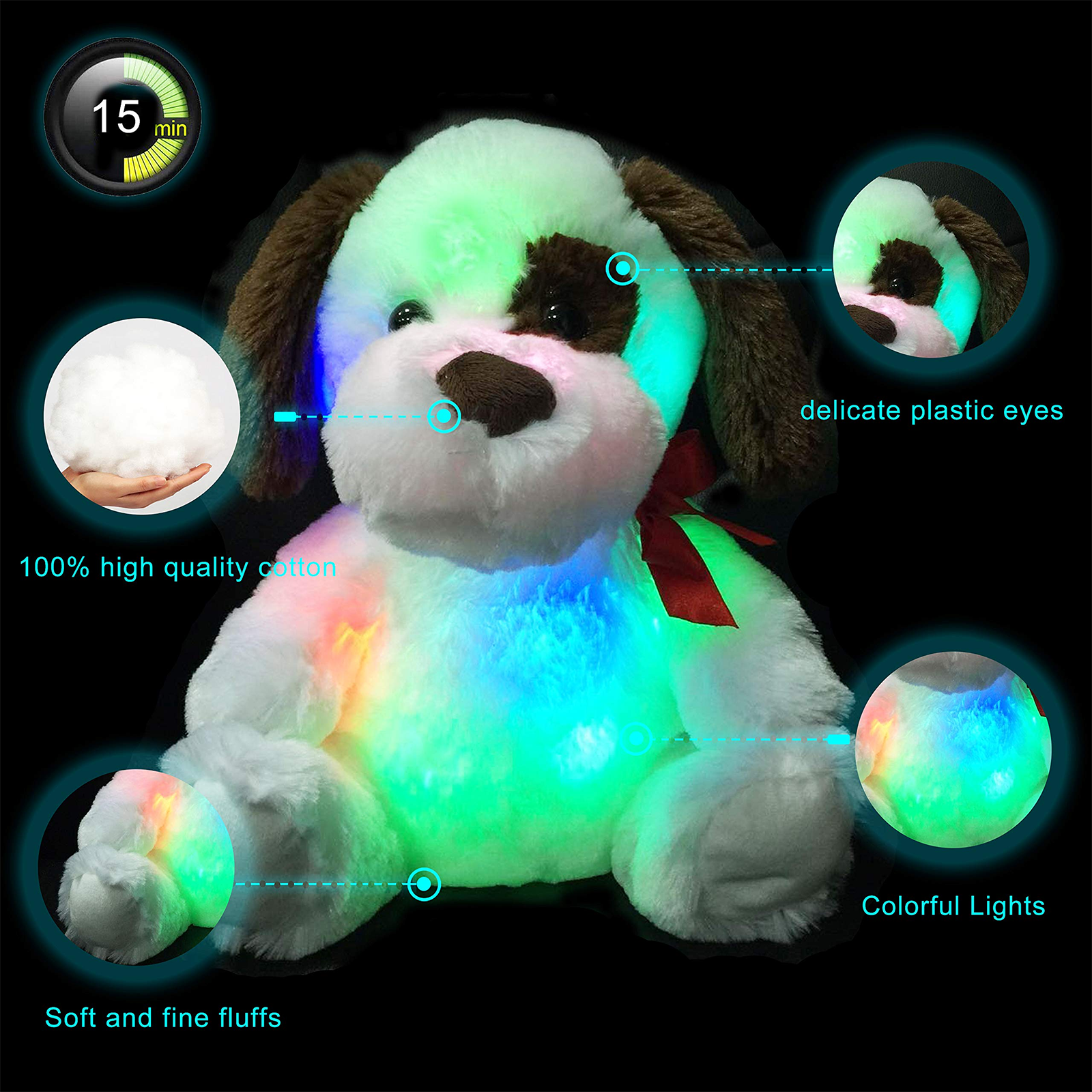 WEWILL 12'' Light up Puppy Stuffed Animal Glow Dog Plush - Glow Guards