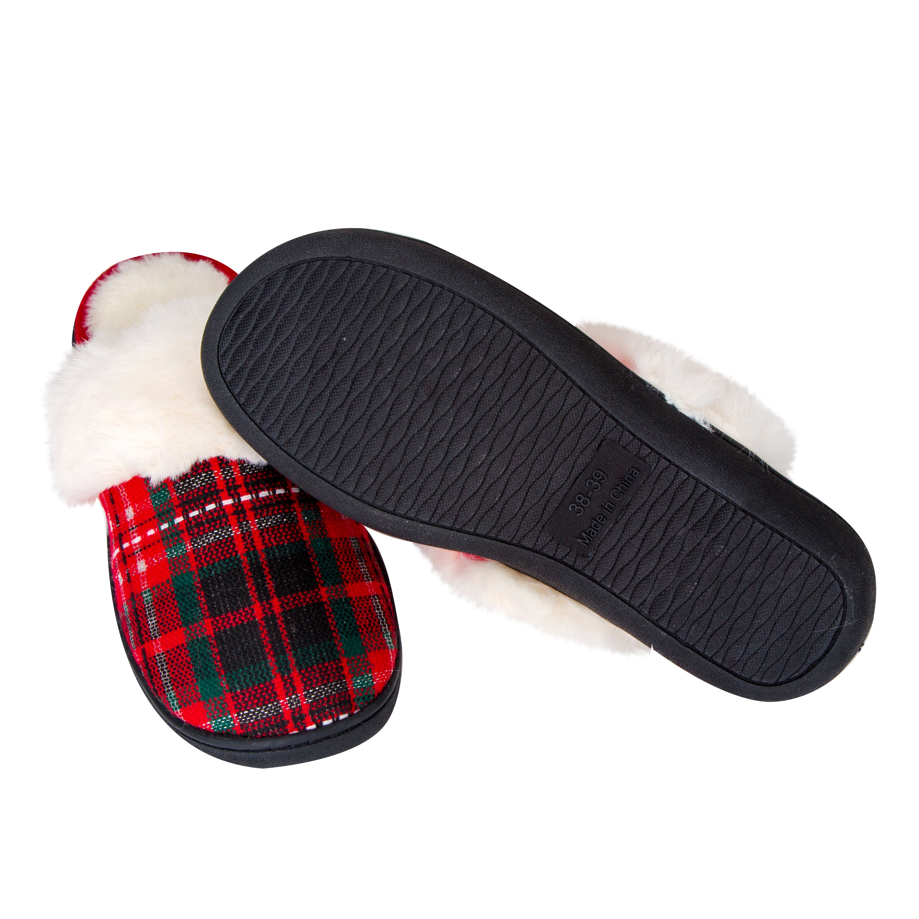 Furry Classical Plaid Slippers for Women Non-Slip Rubber Sole Memory Foam Fuzzy Plush Fluffy House Shoes Outdoor Indoor Christmas Xmas Gifts
