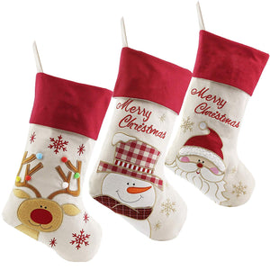 linen Christmas stockings set of 3 for family, 17'' | Bstaofy - Glow Guards