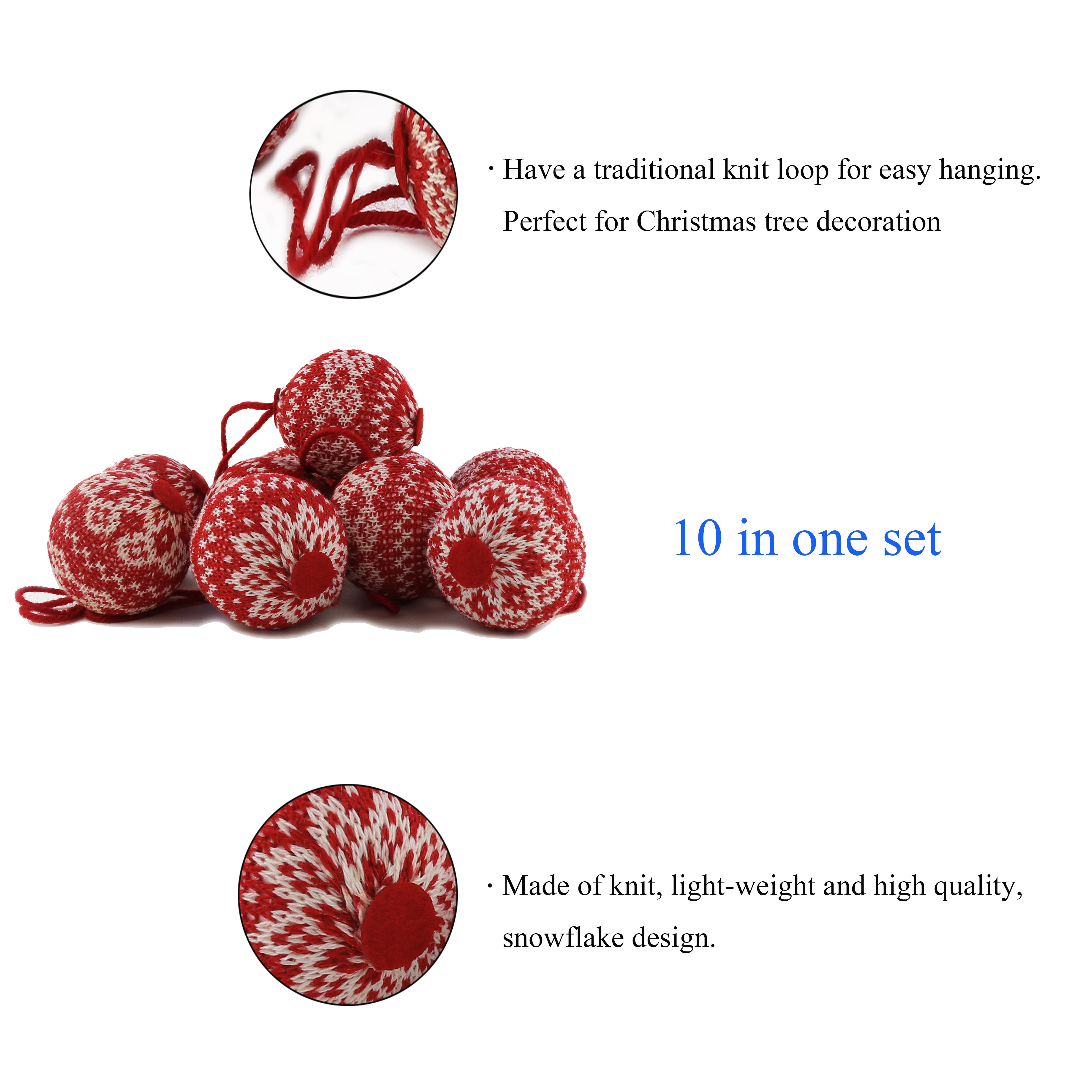 2.75" (70mm) knit Christmas ball ornaments,10 pcs | Bstaofy - Glow Guards